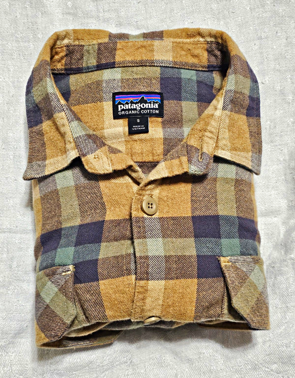 Patagonia Fjord Flannel Shirt Mens Sm Organic Cotton Plaid Brown Forage Pockets